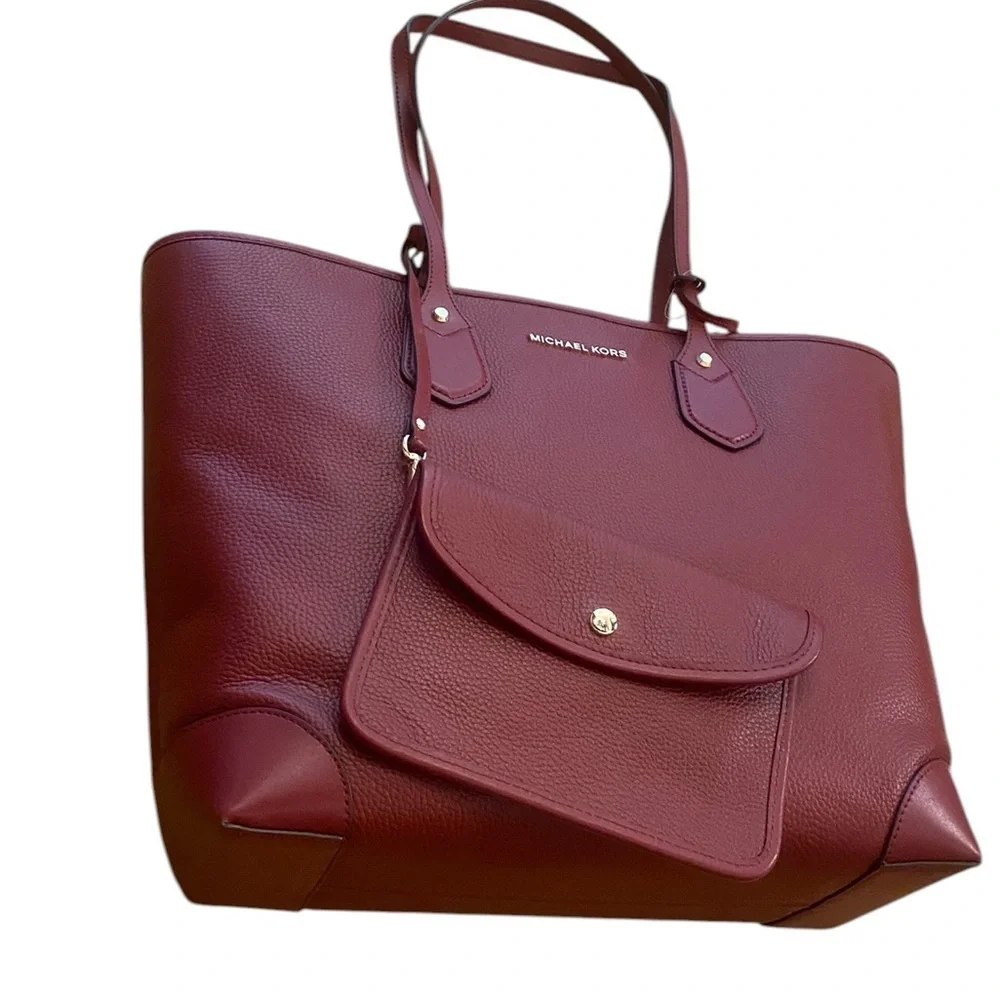 Michael Kors Eve Large Red Brandy Leather Tote Bag & Wallet New Tags Authentic